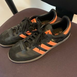 Black and Orange Adidas Samba Size 8.5